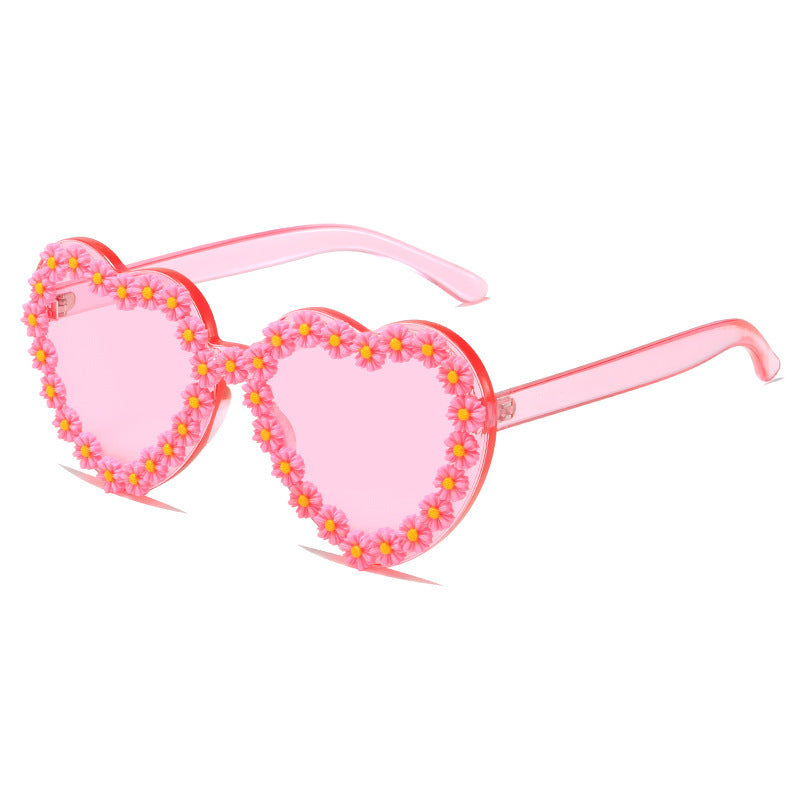 Wholesale PC Flower Sticker Double Heart Frame Sunglasses